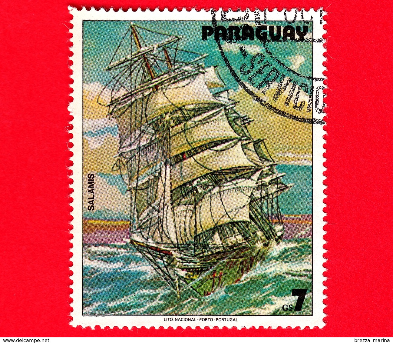 PARAGUAY - Usato - 1979 - Dipinti Di Barche A Vela - Navi - Velieri - Ship - Salamis - 7 - Paraguay