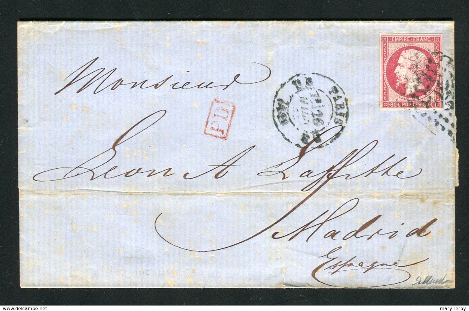 Belle Lettre De Paris Pour Madrid ( 1863 ) Avec Un N° 17B - 1853-1860 Napoléon III