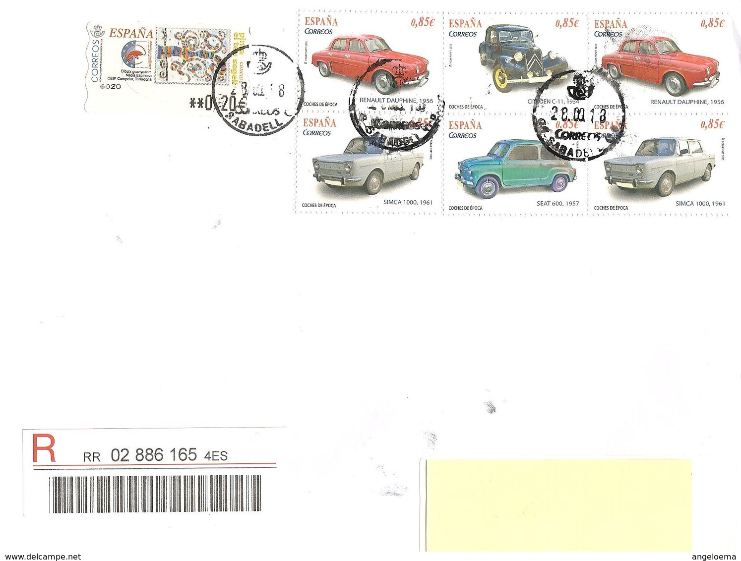 SPAGNA - 2018 Lettera Raccomandata Per L'estero Con 7 Francobolli 2012 AUTO EPOCA (Renault, Citroen, Simca, Seat) - Storia Postale