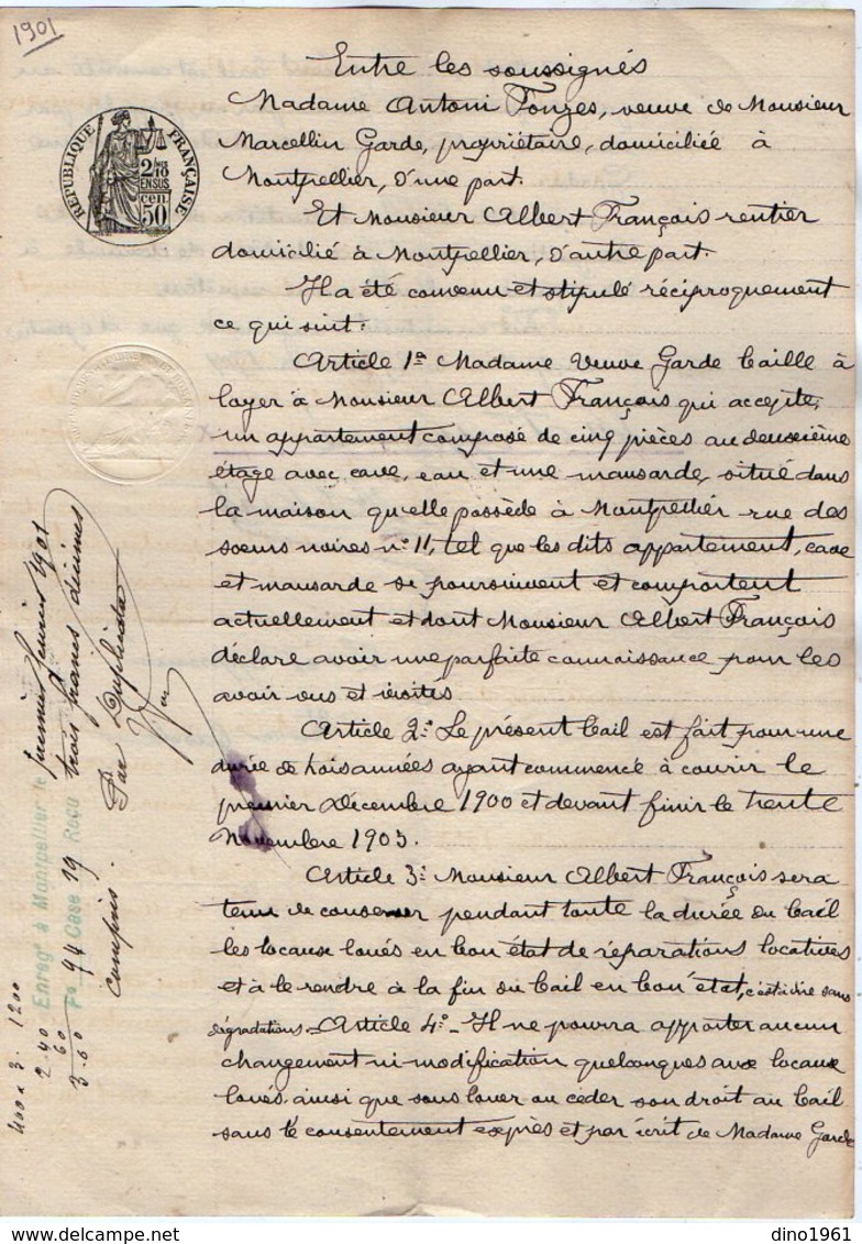 VP13.127 - Acte De 1901 - Entre Mme Vve GARDE & FRANCOIS Bail D'un Appartement Situé à MONTPELLIER - Manuscrits