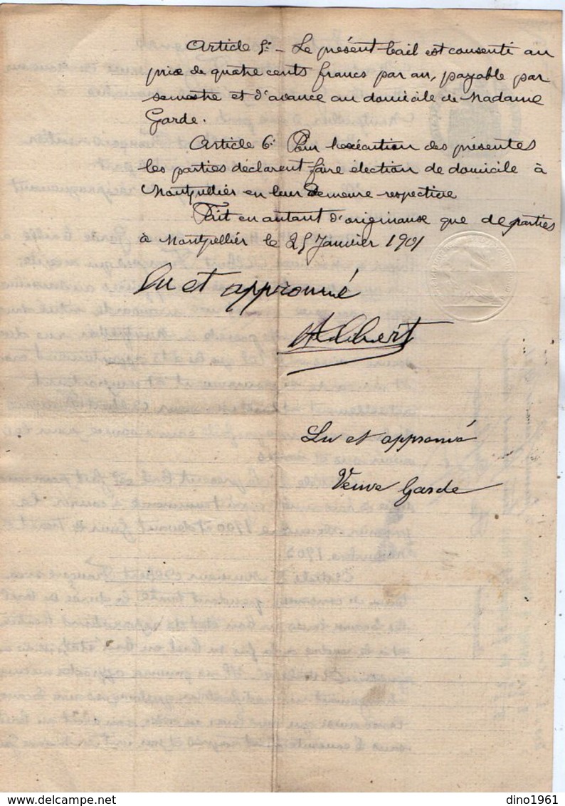 VP13.127 - Acte De 1901 - Entre Mme Vve GARDE & FRANCOIS Bail D'un Appartement Situé à MONTPELLIER - Manuscrits