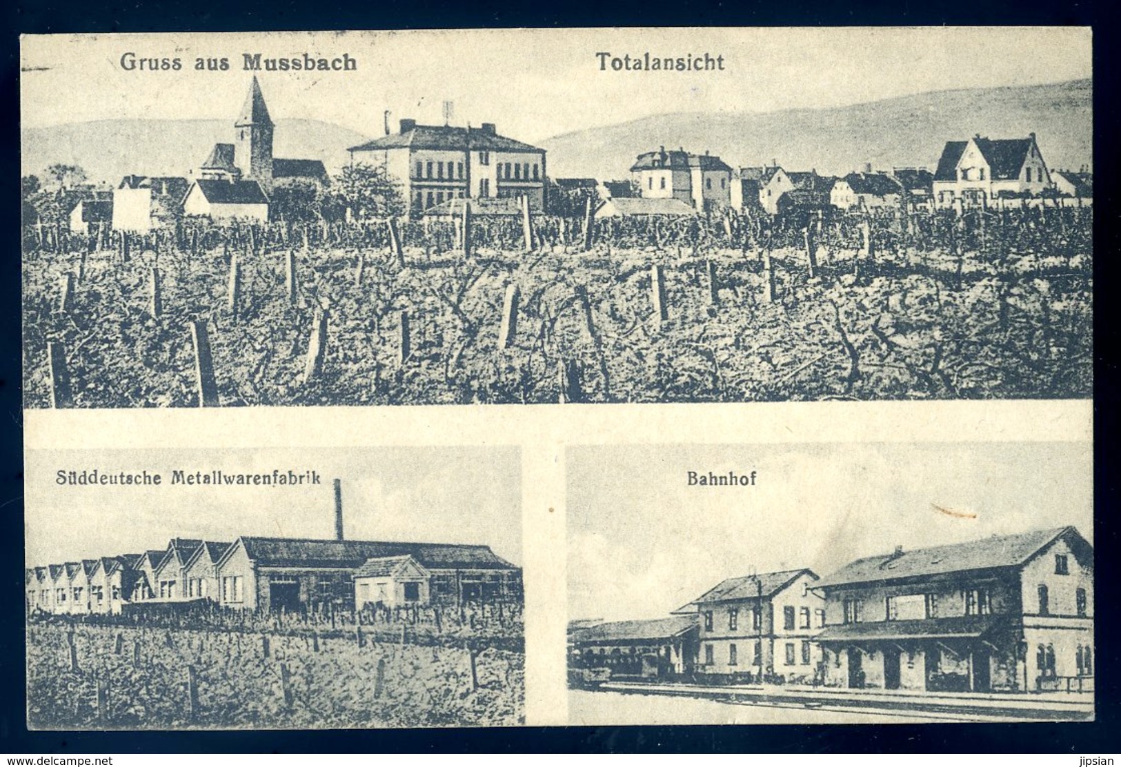 Cpa Allemagne Gruss Aus Mussbach Totalansicht , Bahnhof Metallwarenfabrik  SEPT18-39 - Autres & Non Classés