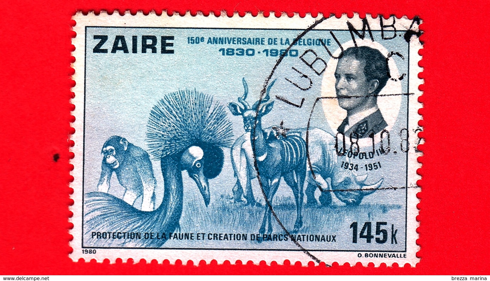 ZAIRE - Usato - 1980 - 150° Anniversario Del Belgio - Leopoldo III (1934-1951) - Fauna - 145 - Usati