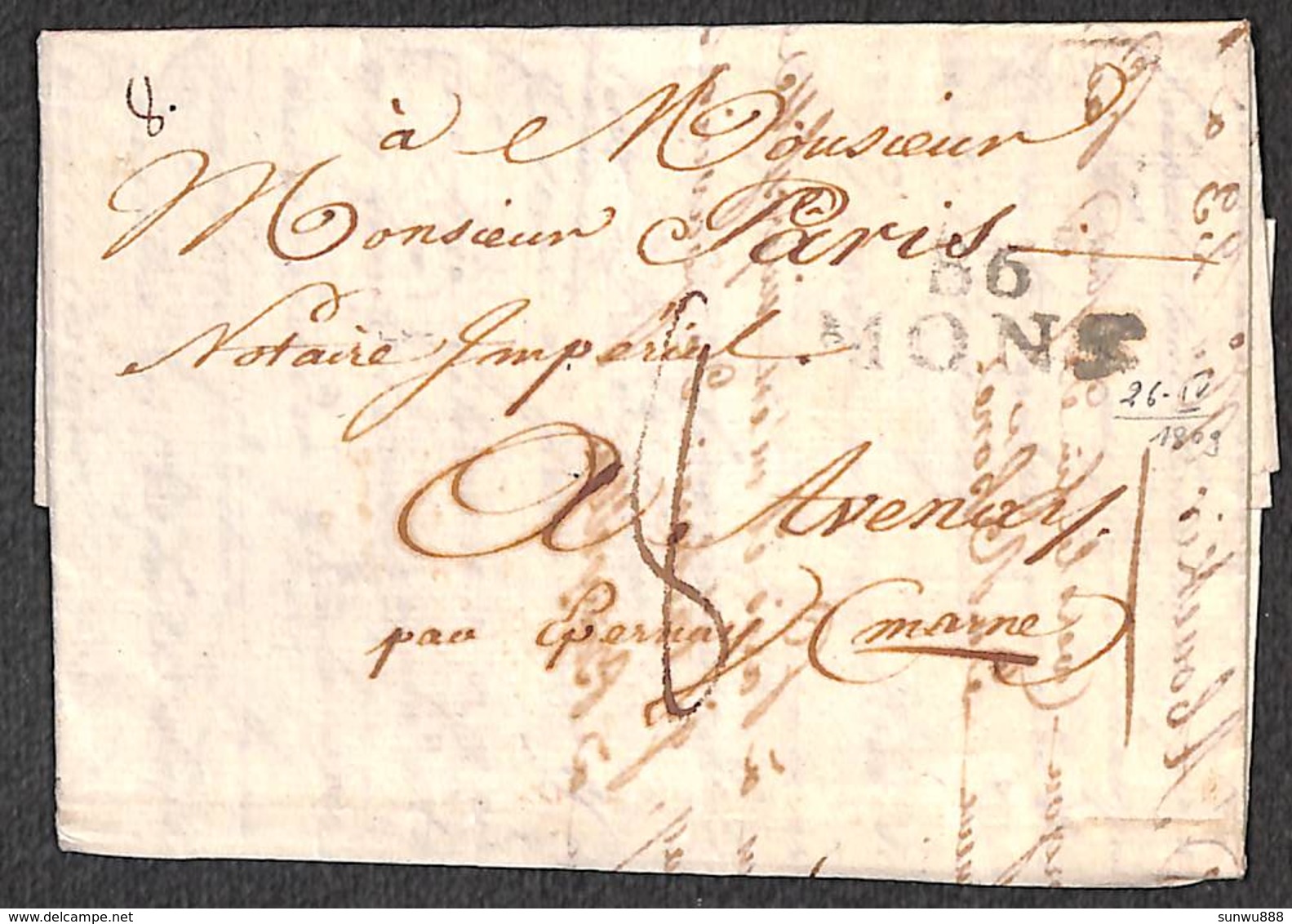 Envoi Correspondance 1809 Mons (griffe) Pour Epernay (Marne) - 1794-1814 (Periodo Francese)