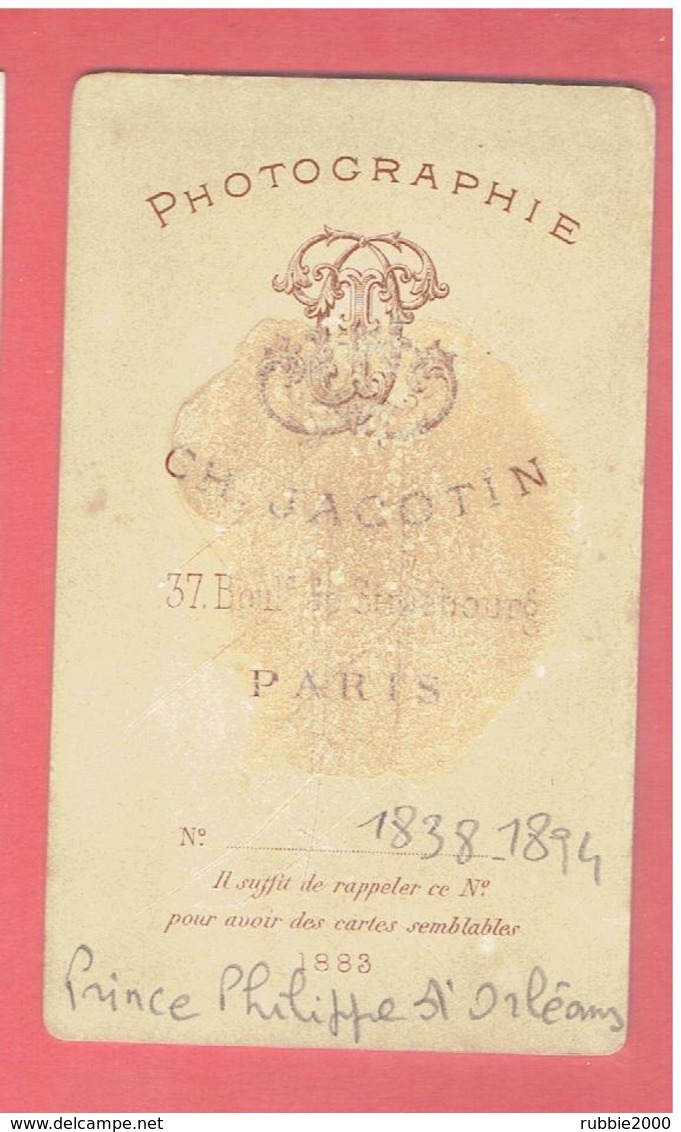 PHOTOGRAPHIE CDV LOUIS PHILIPPE ALBERT D ORLEANS 1838 1894 COMTE DE PARIS LOUIS PHILIPPE II PHILIPPE VII CHARLES JACOTIN - Célébrités