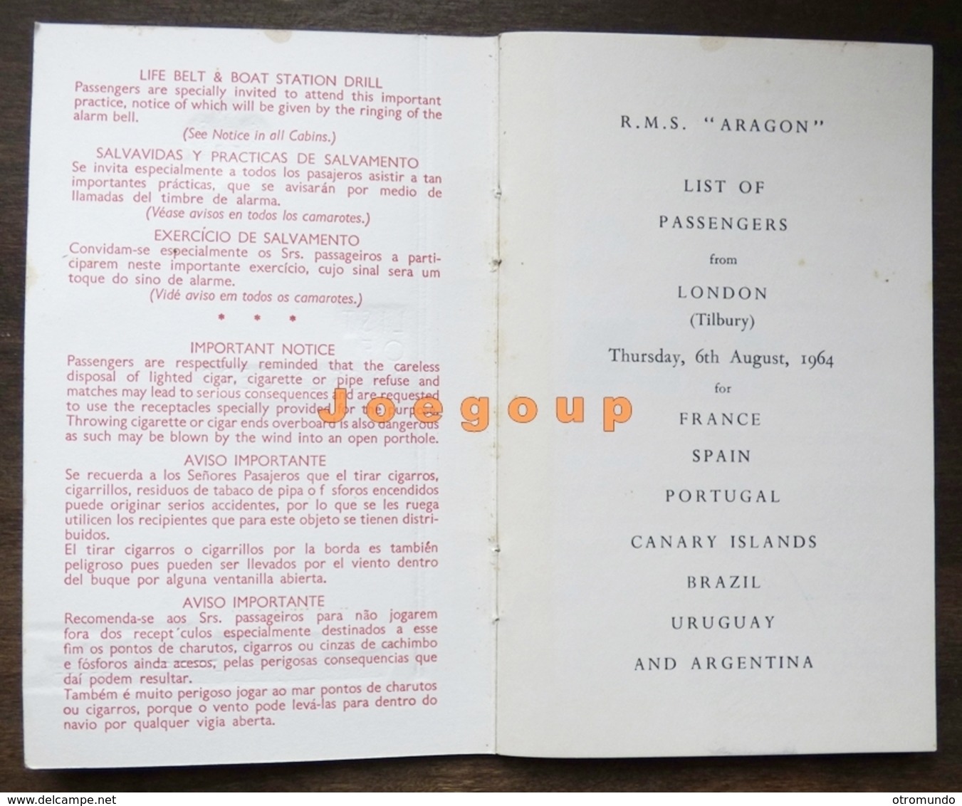 List Of Passengers Royal Mail Lines London Vigo Lisboa Rio De Janeiro Santos Buenos Aires Argentina 1964 - Unclassified