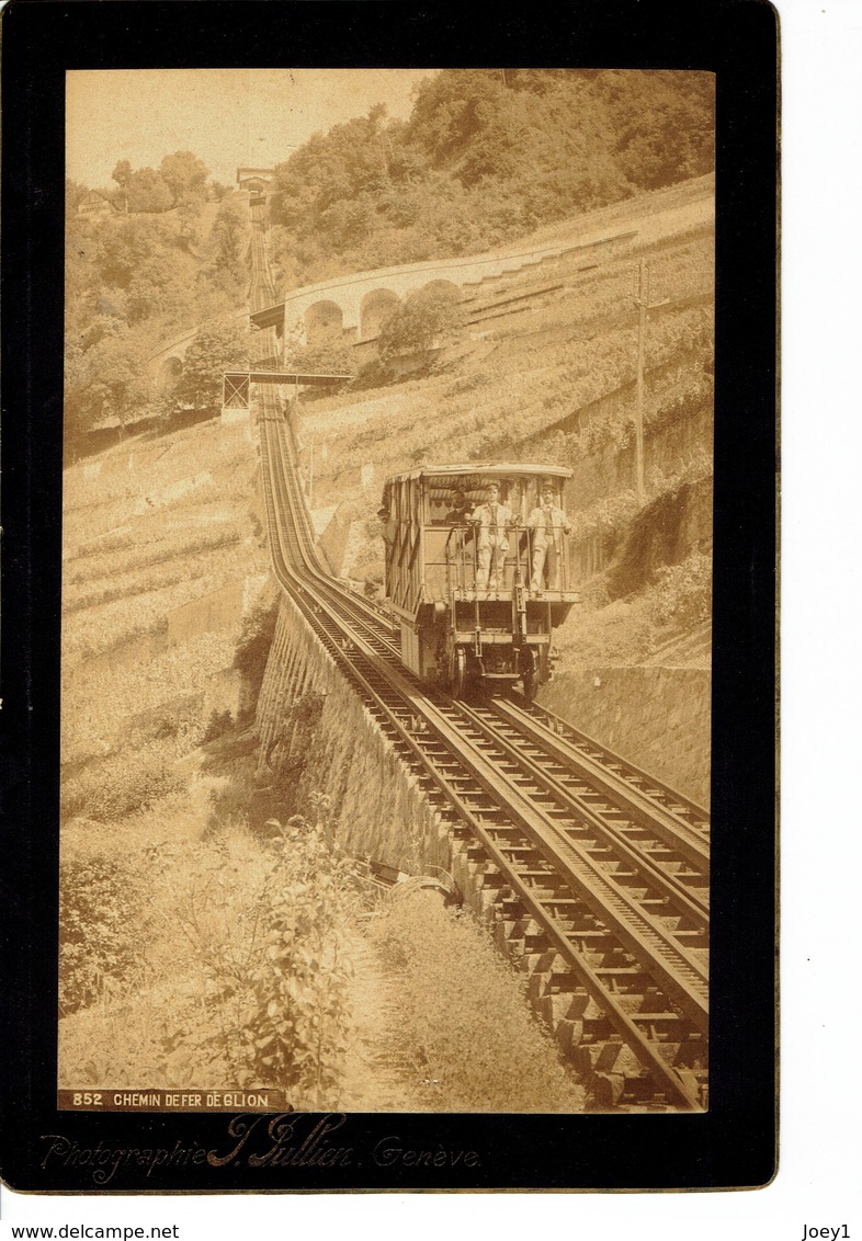 Photo  Suisse Chemin De Fer De Glion Signée Photo Jullien à Genève 19ème Siècle,tirage Albuminé Grand Format 22/14 - Trenes