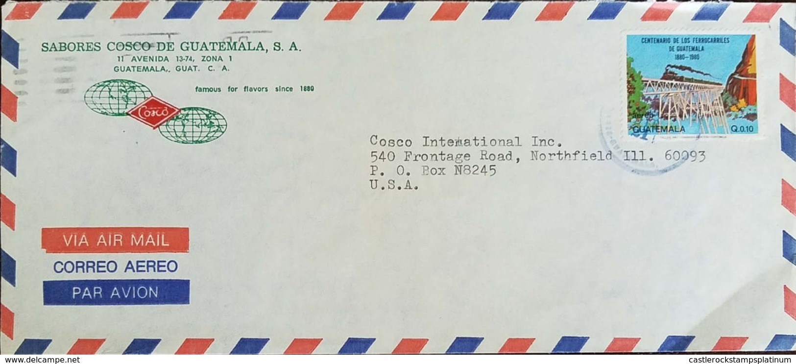 L) 1980 GUATEMALA, CENTENARY OF THE RAILWAYS, TRAIN, NATURE, TREE, CIRCULATED COVER FROM GUATEMALA TO USA, AIRMAIL - Guatemala