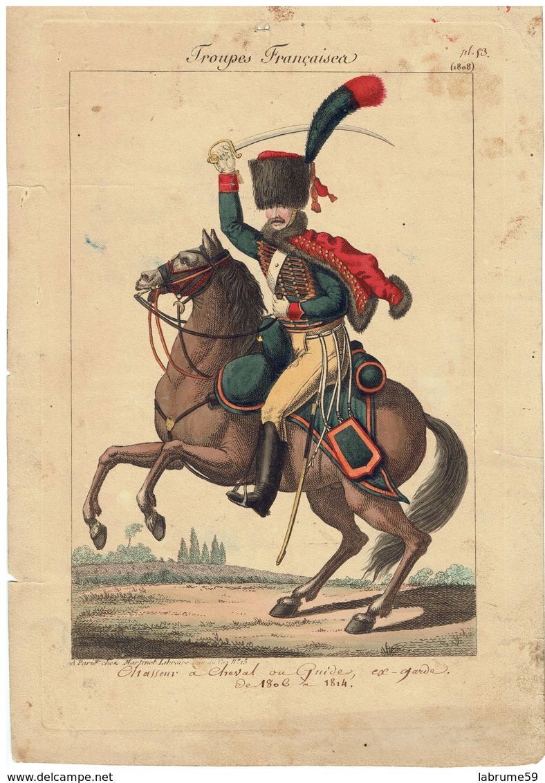 Planche Uniforme - Chasseurs à Cheval - Garde Impériale - Napoléon Empire - Martinet - Documents