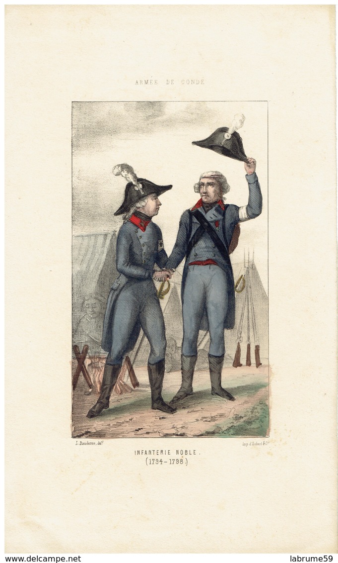 Planche Uniforme - Armée De Condé - Infanterie Noble 1794-1798 - Révolution France - Documents