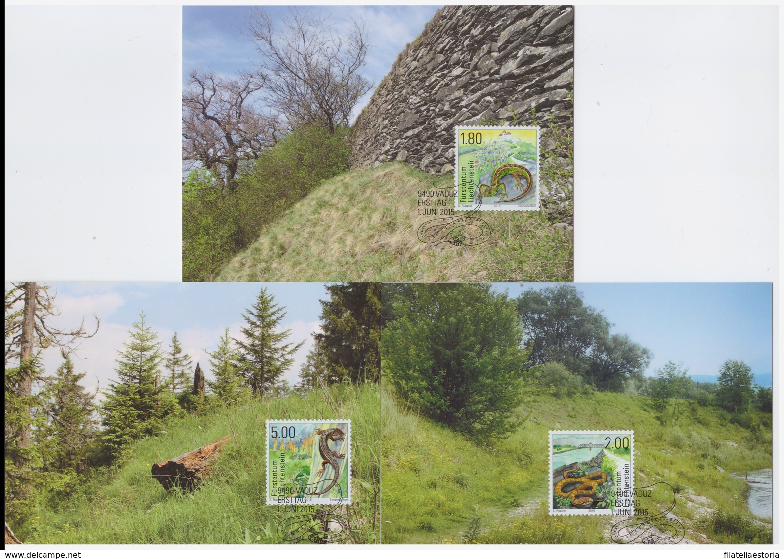 Liechtenstein 2015 - 3 Cartes Maximum - Reptiles - Série Complète (lie242) - Cartes-Maximum (CM)