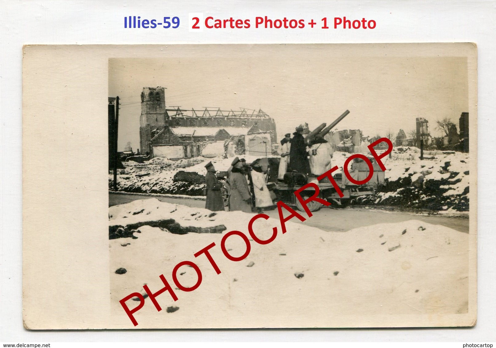 ILLIES-Canon Anti-aerien Sur Camion-2x CARTES PHOTOS + PHOTO Allemandes-Guerre 14-18-1WK-France-59-Militaria- - Other & Unclassified