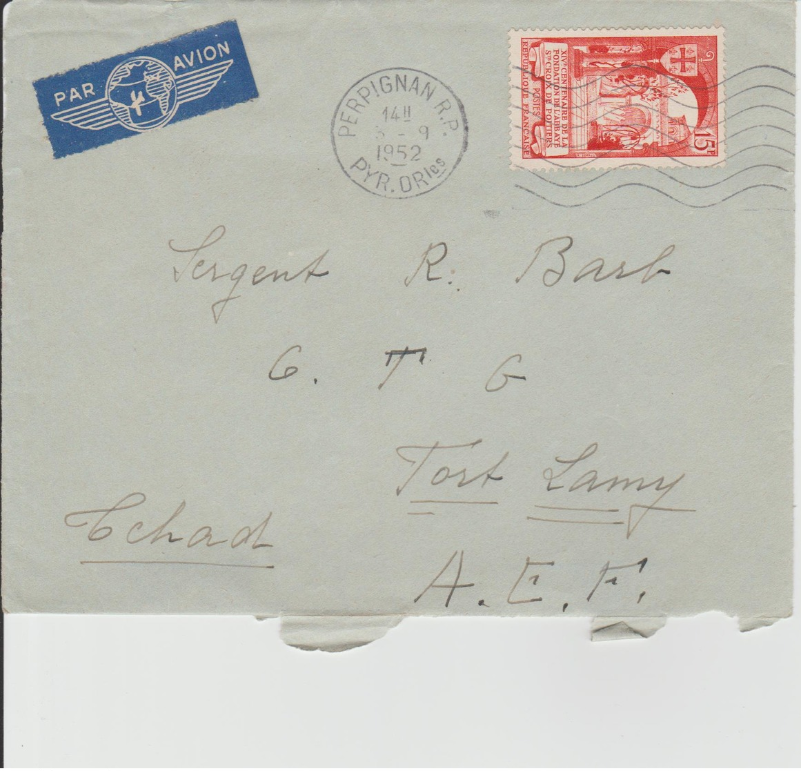 Timbre" XIV Centenaire De La Fondation De L'abbaye Ste Croix De Poitiers" 1952 - Oblitérés