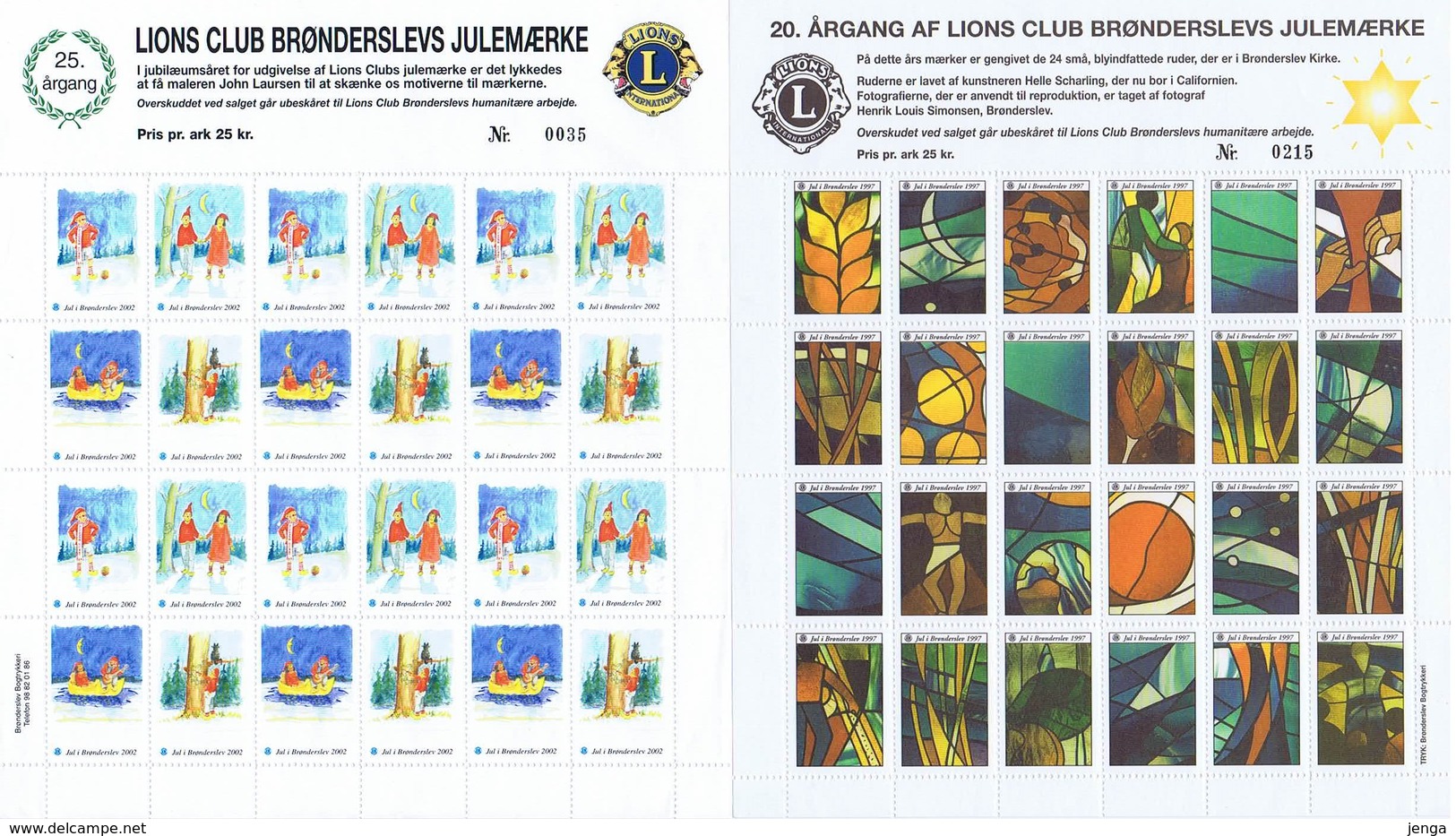 Denmark; Lions Club.  Local Christmas Seals Brønderslev 1997 And 2002.  2 Full Sheets , MNH (**) - Not Folded - Rotary, Lions Club