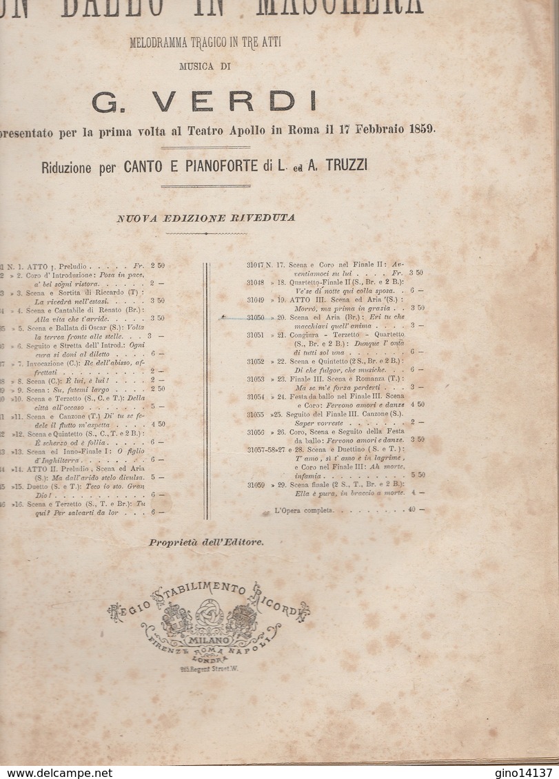 Raccolta Di Spartiti - Omaggio Al Sindaco Napoli GIROLAMO GIUSSO - I Due Foscari - Scores & Partitions