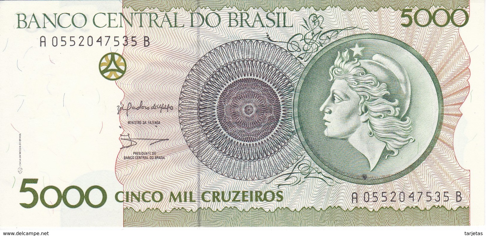 BILLETE DE BRASIL DE 5000 CRUZEIROS DEL AÑO 1990  (BANKNOTE) SIN CIRCULAR-UNCIRCULATED - Brasil