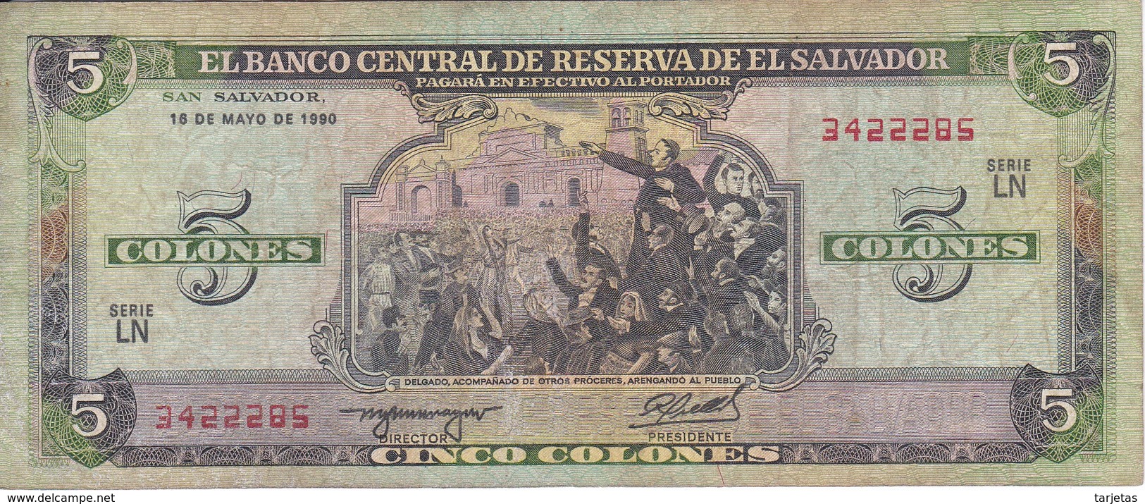 BILLETE DE EL SALVADOR DE 5 COLONES DEL AÑO 1990 DE CRISTOBAL COLON   (BANKNOTE) - Salvador