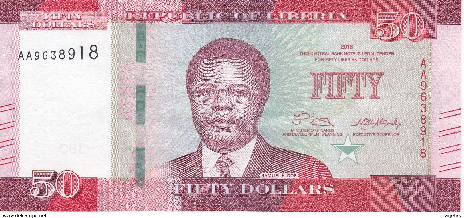 BILLETE DE LIBERIA DE 50 DOLLARS  DEL  AÑO 2016 EN CALIDAD EBC (XF)  (BANKNOTE) - Liberia