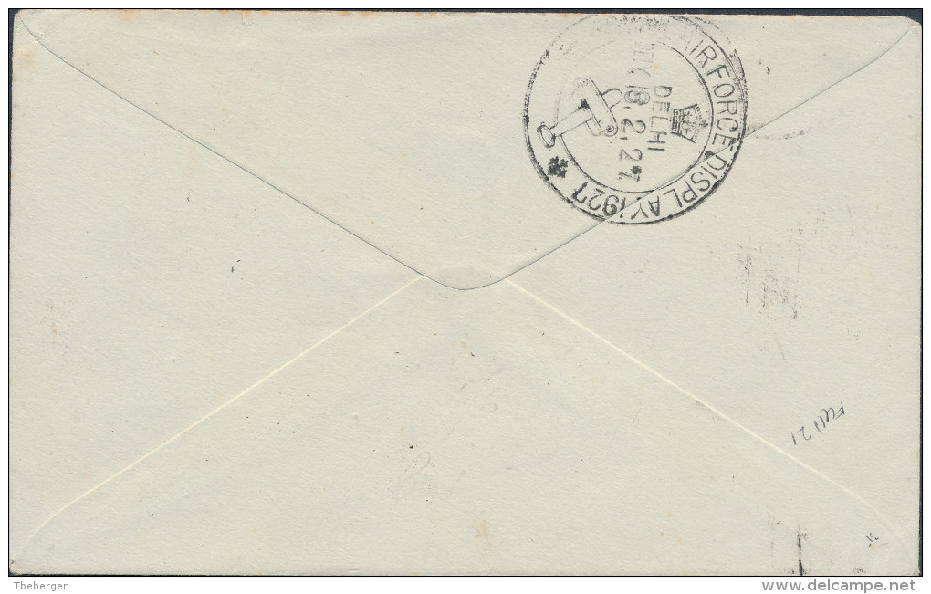 British India 1927 Early Airmail Cover, Rare Stack & Leete Flight Karachi To Delhi (2965) - 1911-35 King George V