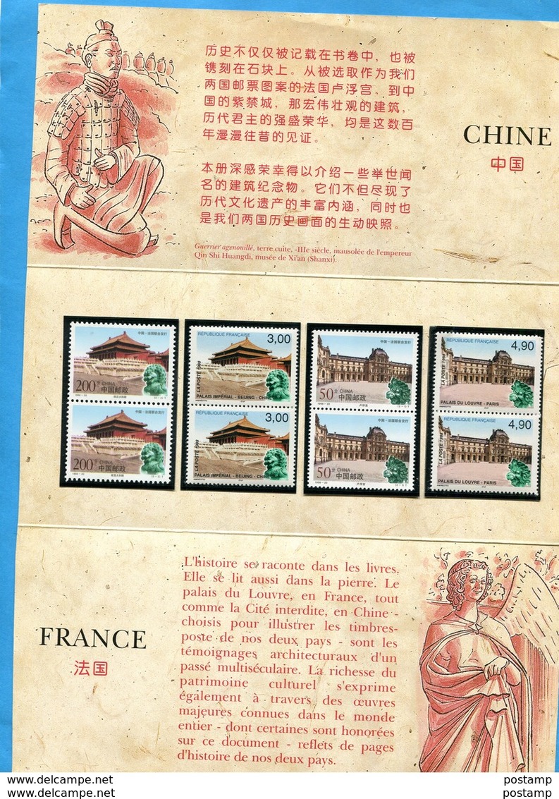 Emission Commune FRANCE-CHINE-1998-Encart Illustré 4timbres Français+4 Chinois Neufs***impec-cote 20 Euros - Neufs