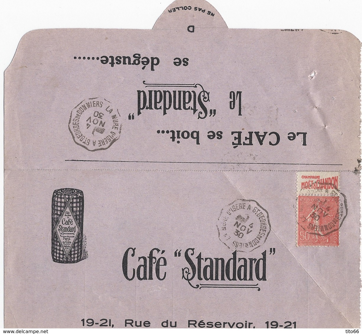 Semeuse 199 Carnet Pub Moet Chandon Sur Fragment De Lettre Publicitaire Convoyeur Ligne 4/11/1830 - 1921-1960: Période Moderne