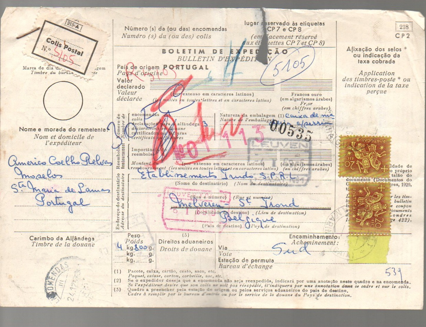 Parcel Card 1969 Endomendas > St. Troud België (231) - Brieven En Documenten