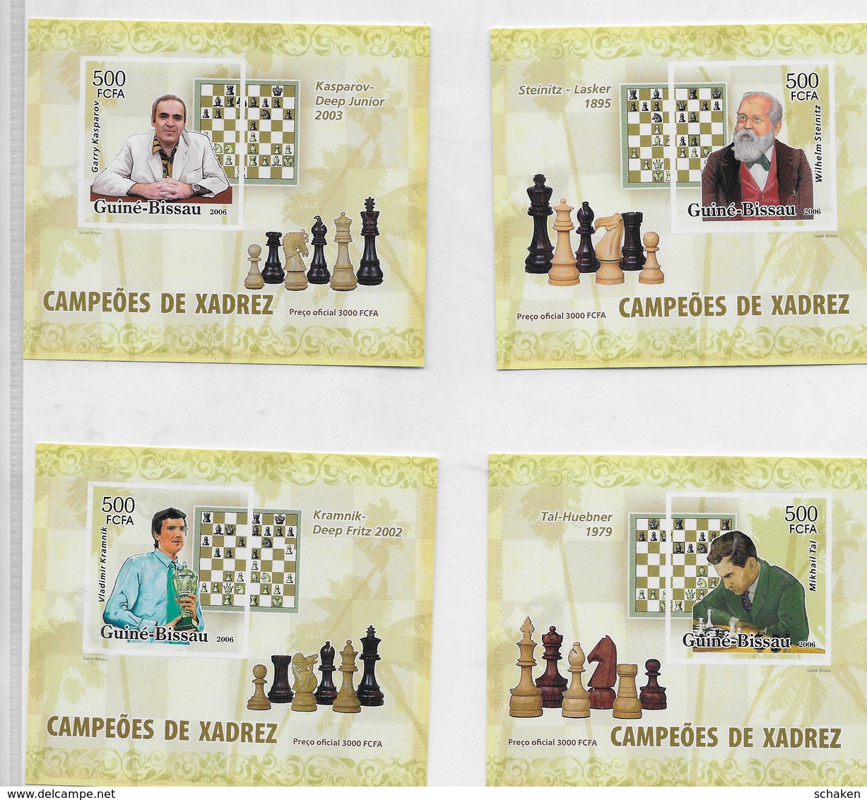 Guinea Bissau   ;  Chess Ajedrez  ; Official Issue 4x On Hard Paper - Guinea-Bissau