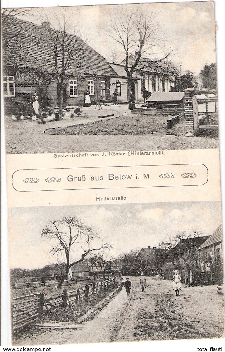 BELOW Gemeinde Techentin Bei Goldberg Belebt Gasthof Köster Hinterstrasse Gelaufen Als BahnPost 17.1.1913 ZUG 272 - Goldberg