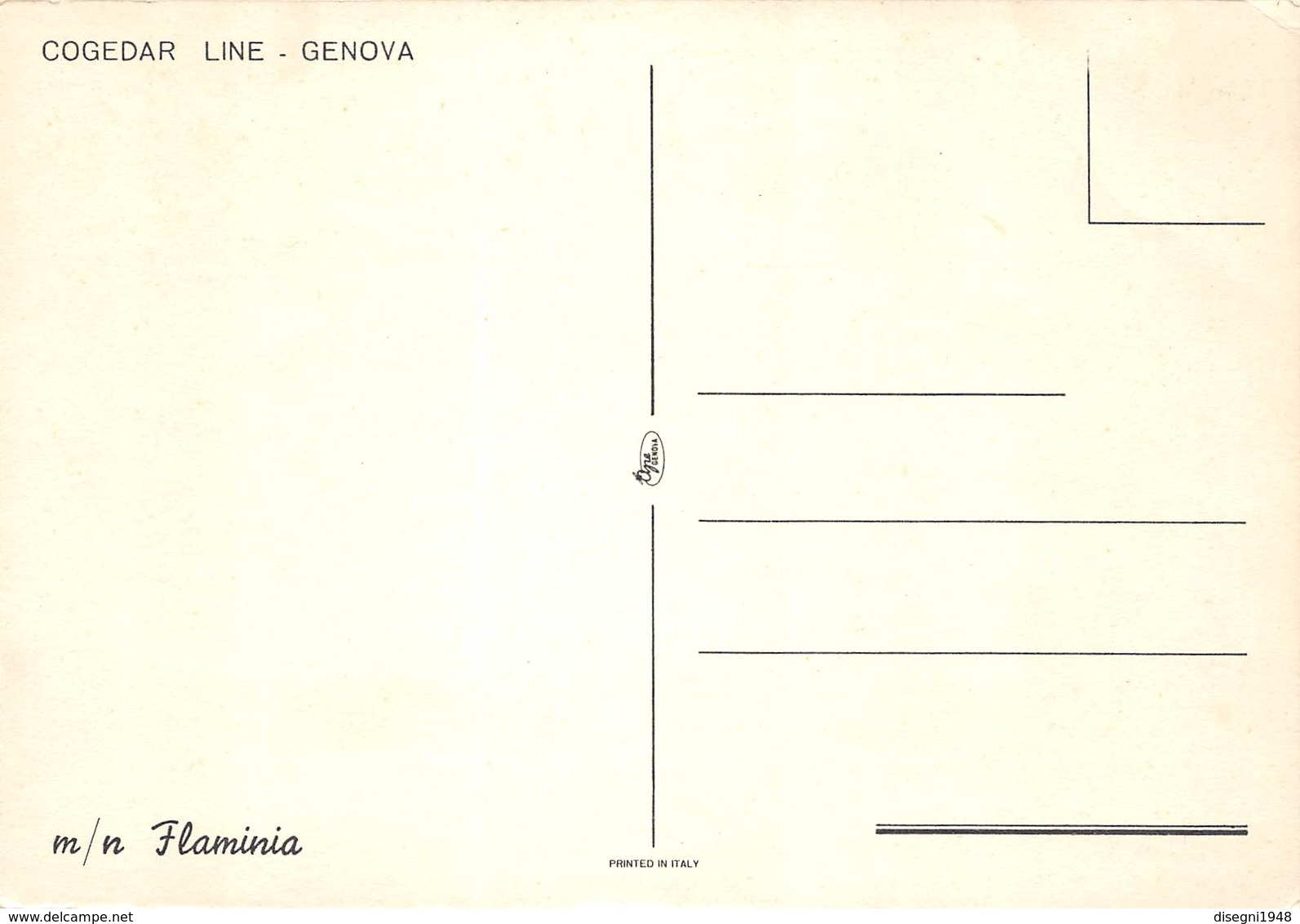 07527 "M/N FLAMINIA - COGEDAR LINE - GENOVA" CART. ORIG. NON SPED. - Paquebote