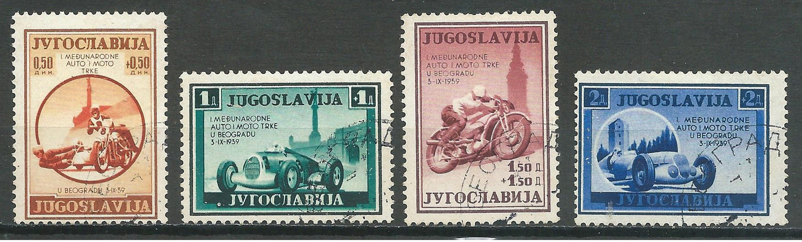 Yougoslavie YT N°349/352 Course D'automobiles Et Motos à Belgrade Oblitéré ° - Oblitérés