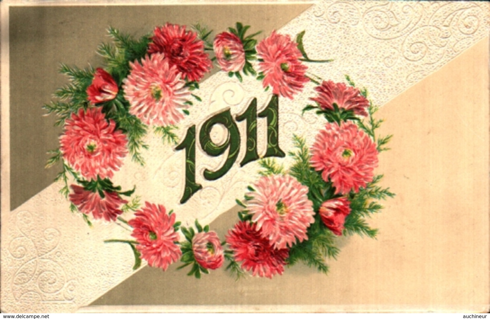 4 - Année Date Millesime - 1911 - Fleurs Gaufré - Nouvel An