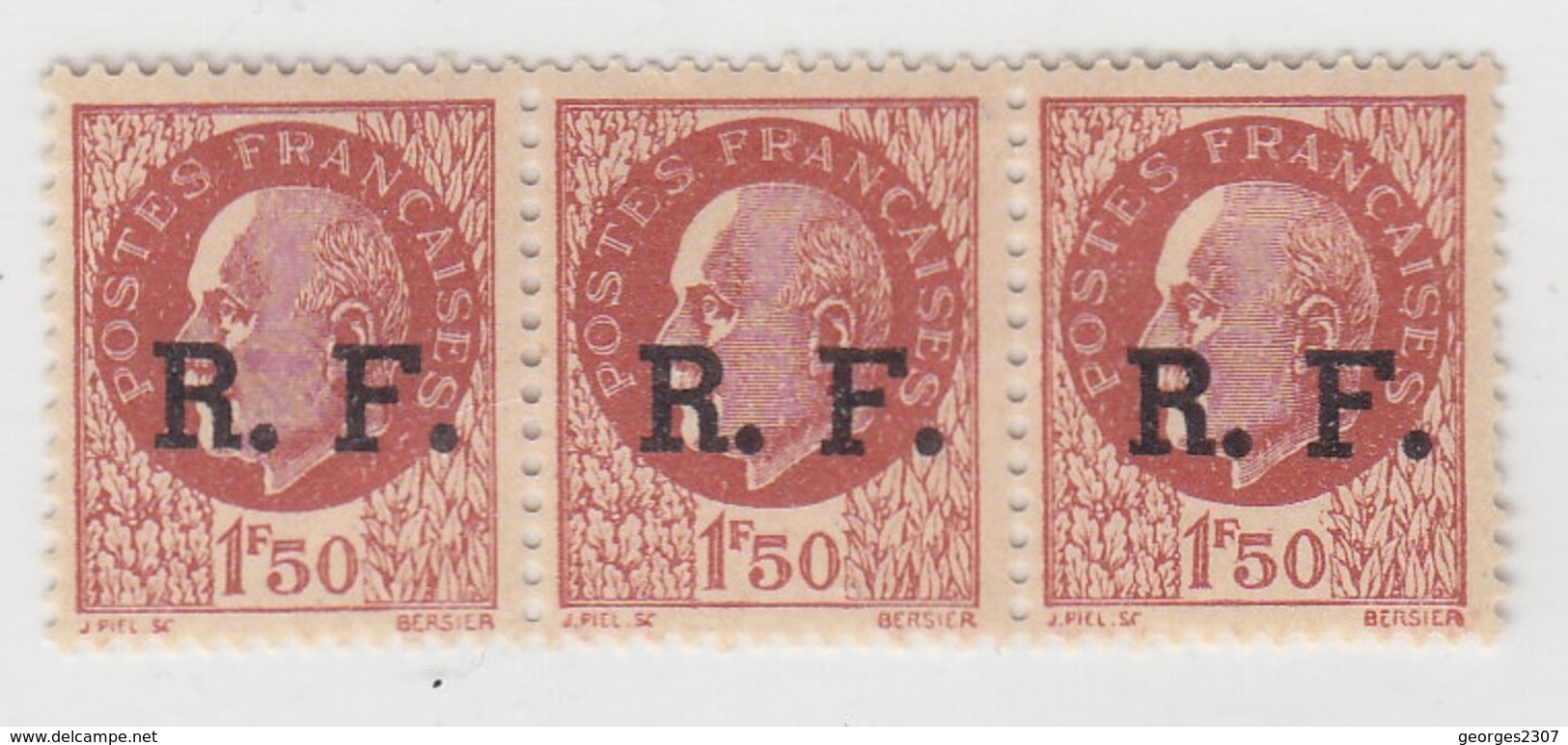 France: 3 Timbres Pétain De Bersier Surcharge RF:  Lyon : Gomme - 1941-42 Pétain