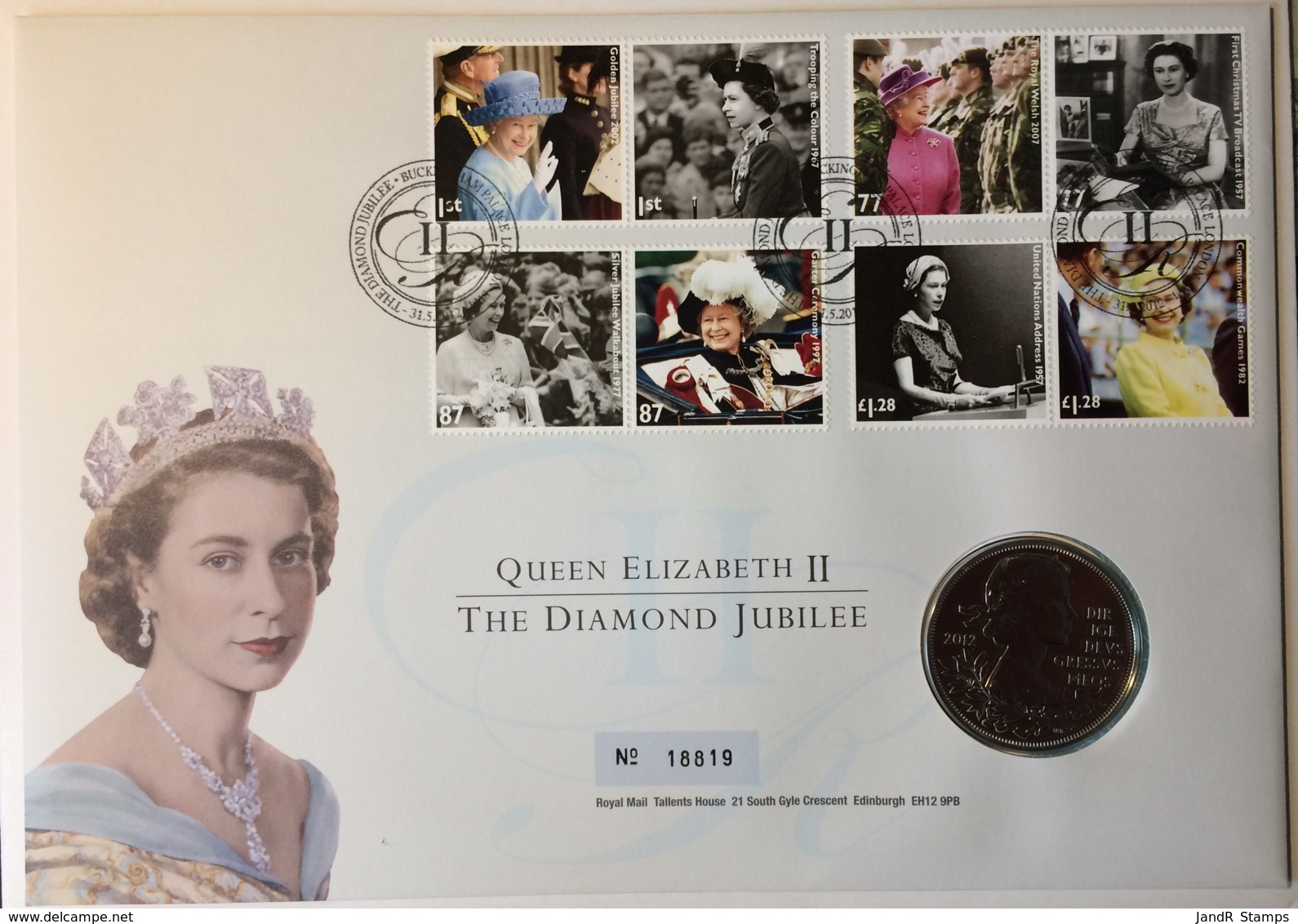 Great Britain 2011 Royal Mint Diamond Jubilee ROYALTY QEII �5 Coin + Stamps On First Day Cover (large Envelope), Mint Co - 2011-2020 Decimal Issues