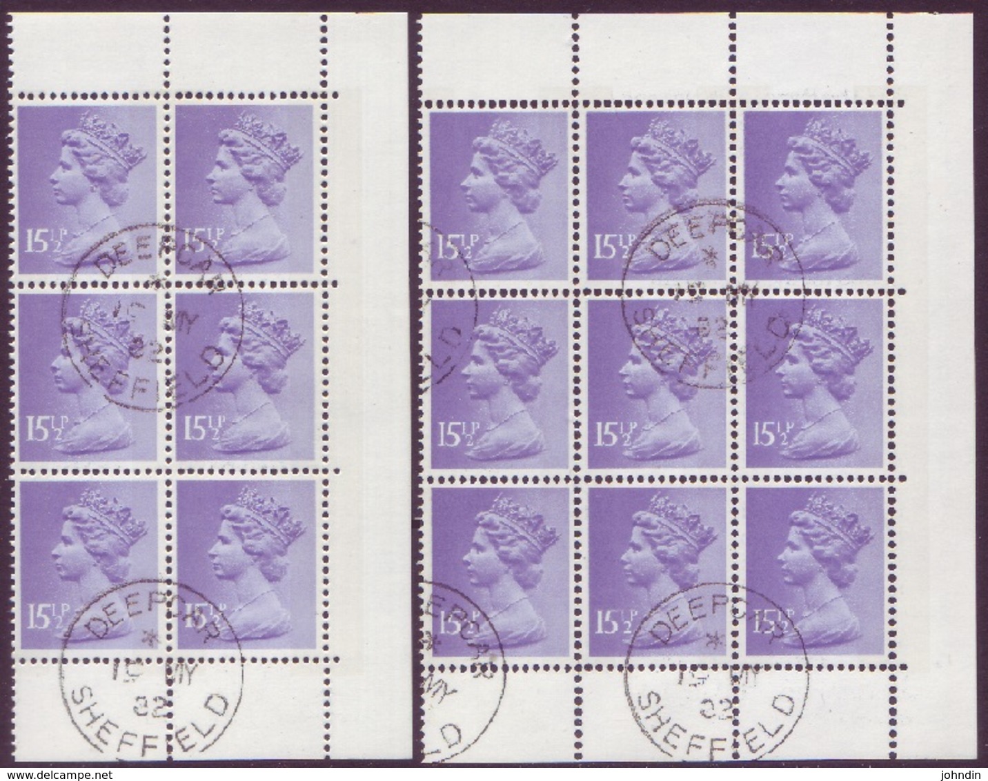 2 X 15½p Blocks Of GB Machins With 2 Phosphor Bands - Total 15 Stamps SG X907 Used - Machins