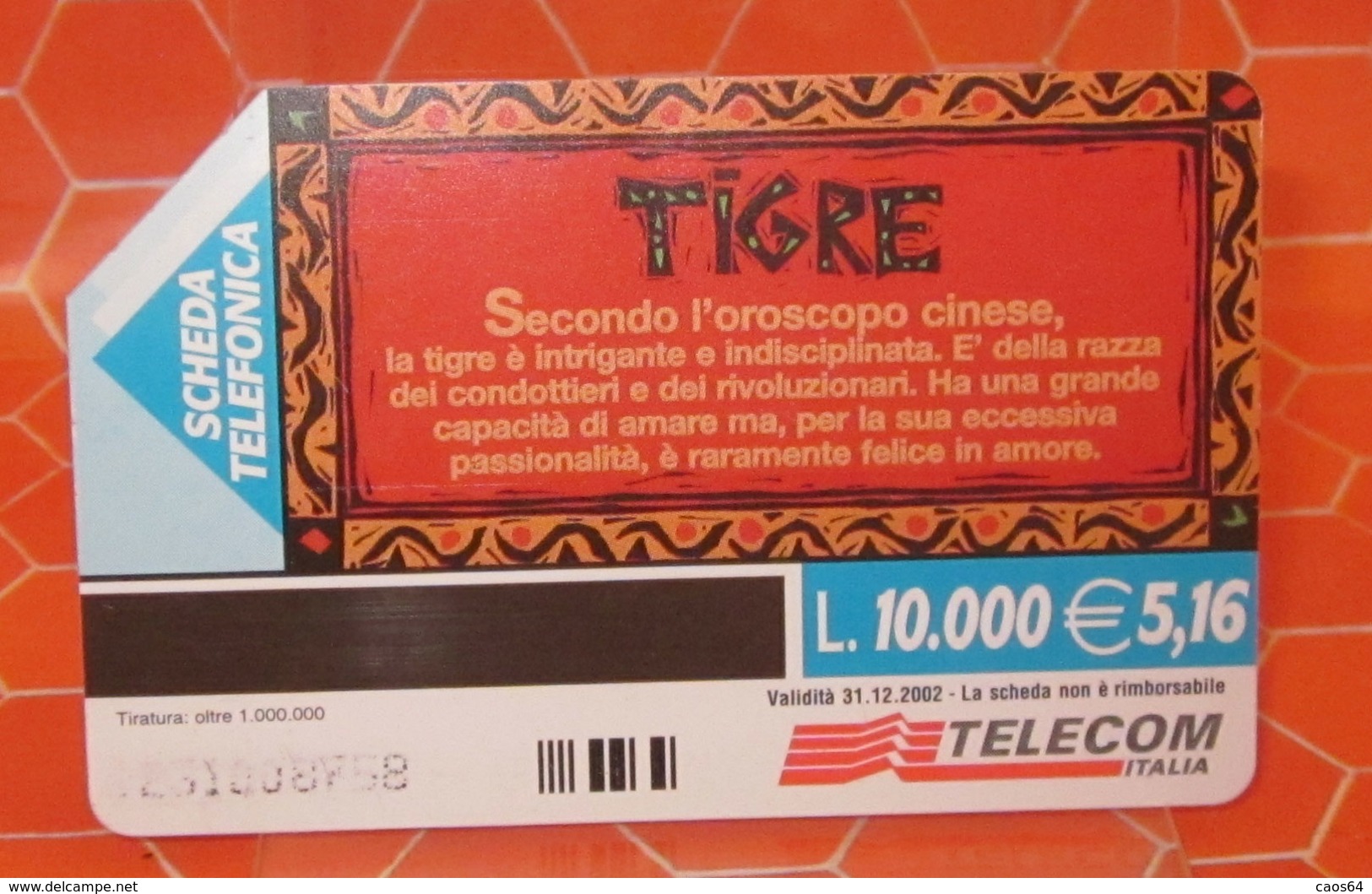 TELECOM LIRE 10.000 TIGRE OROSCOPO CINESE SCHEDA TELEFONICA USED - Public Practical Advertising