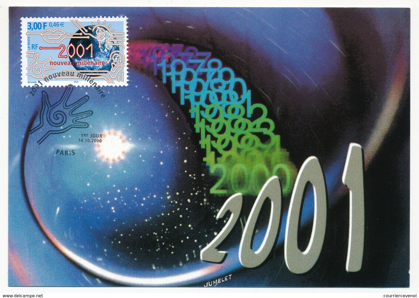 FRANCE - Carte Maximum - 3,00F 2001 Nouveau Millénaire - Premier Jour - PARIS 14.10.2000 - 2000-2009