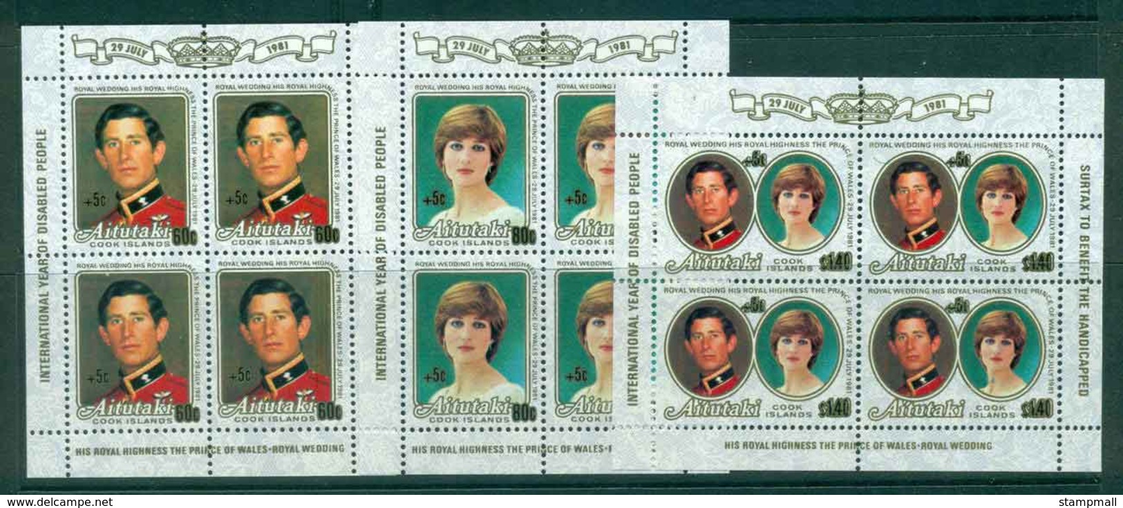 Aitutaki 1981 Charles & Diana Wedding Sheetlets Surch. MUH Lot44745 - Aitutaki