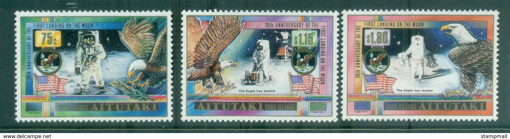 Aitutaki 1989 Space, Moon Landing 20th Anniv.  MUH - Aitutaki