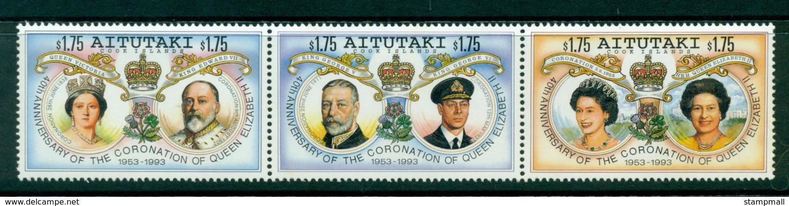 Aitutaki 1993 Coronation Anniv Str 3 MUH Lot30003 - Aitutaki