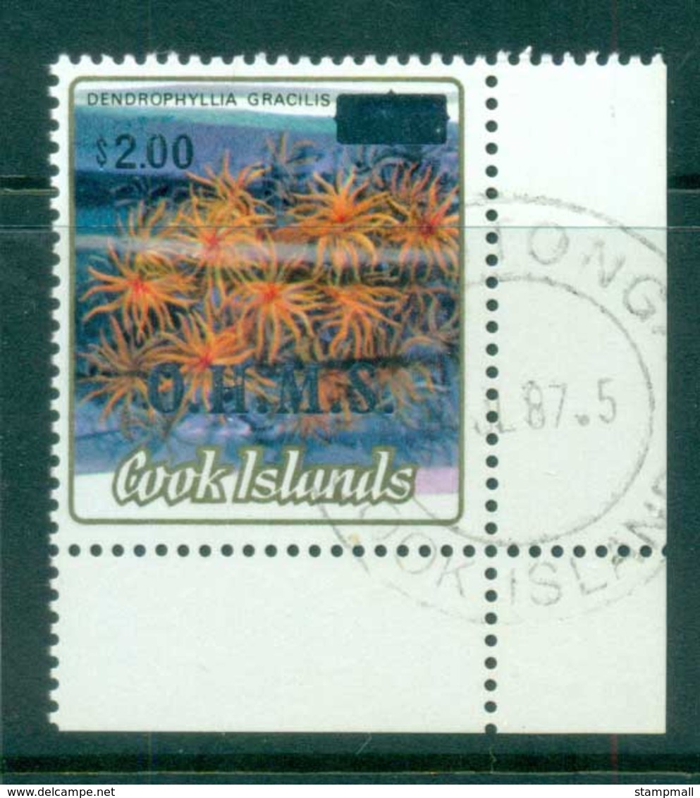 Cook Is 1985 Marine Life, Corals Opt OHMS In Silver $2 CTO - Cook Islands