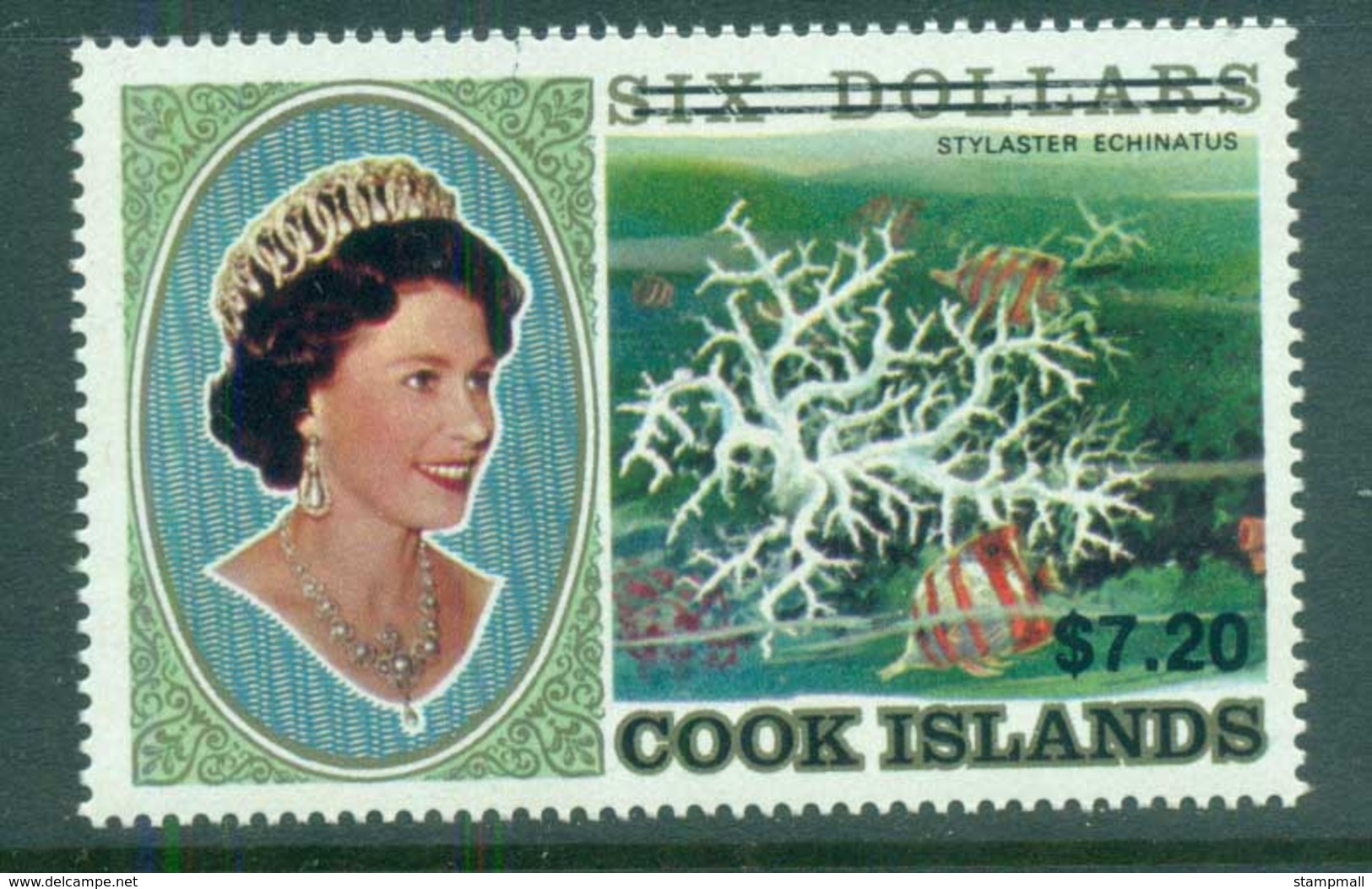 Cook Is 1987 QEII , Corals $6 Surcharge Opt. $7.20 MUH - Cook Islands