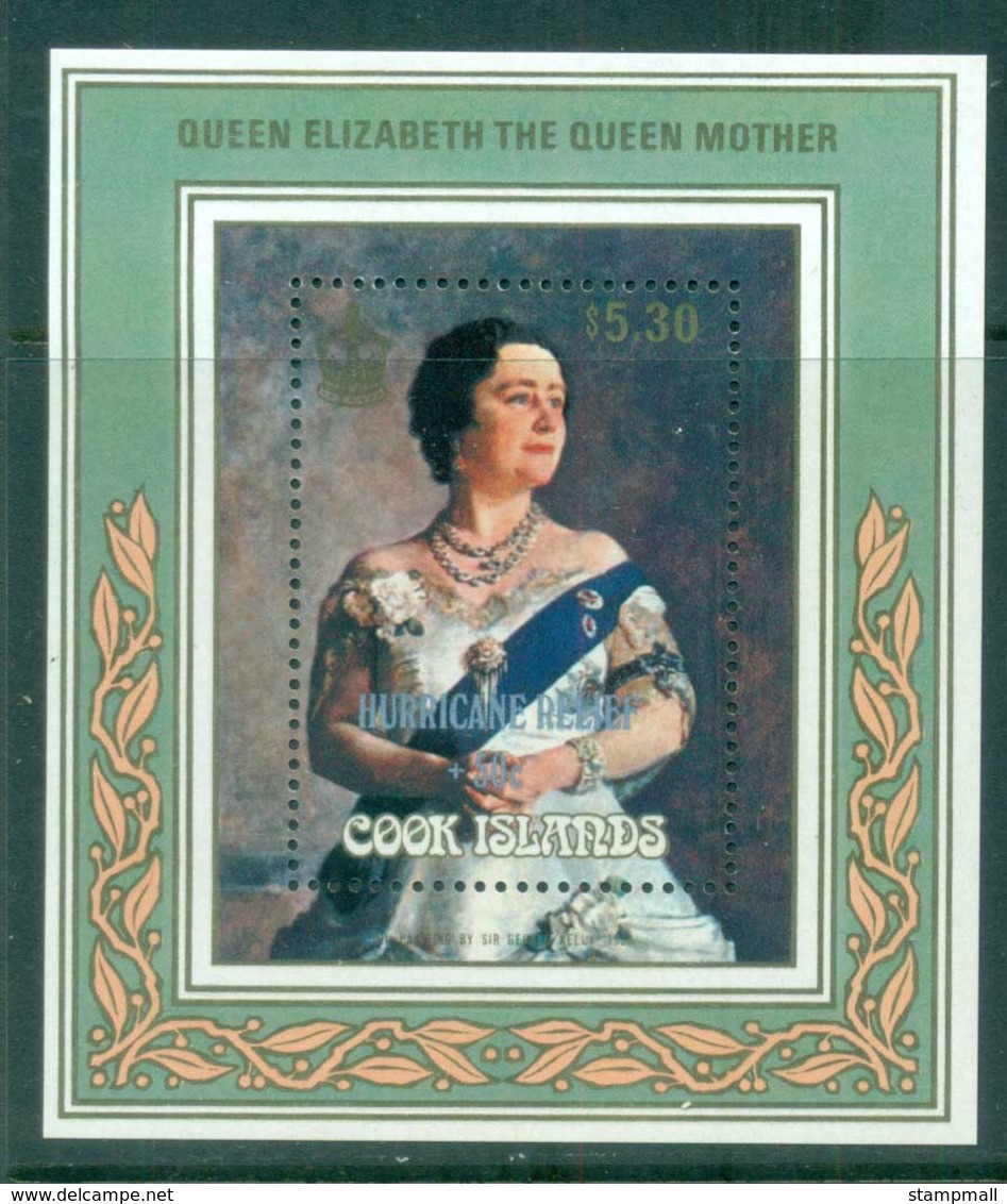 Cook Is 1987 Queen Mother Opt Hurricane Relief MS MUH - Cook Islands