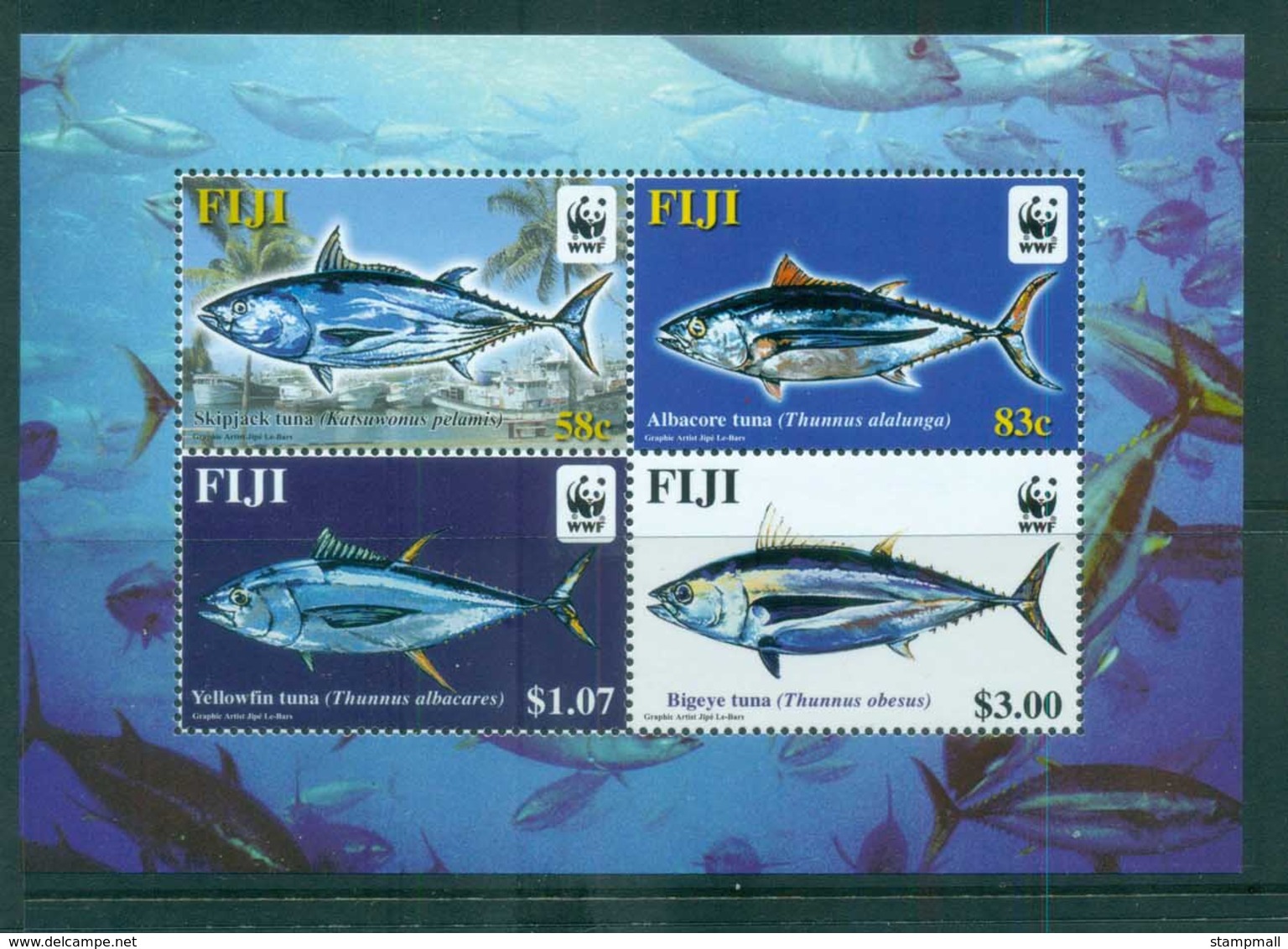 Fiji 2004 WWF Pacific Tunas MS MUH Lot76229 - Fiji (1970-...)