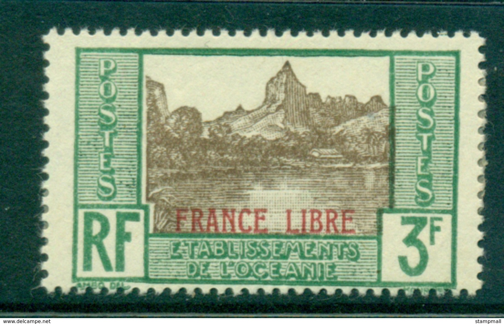 French Polynesia 1941 3fr Papeotai Bay Opt France Libre MLH Lot38418 - Used Stamps