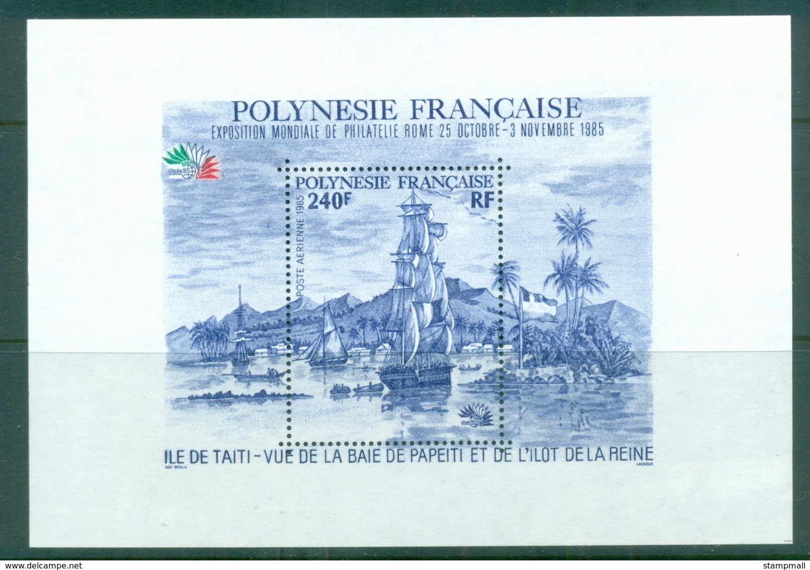 French Polynesia 1985 Italia '85 Stamp Ex. Sailing Ship MS MUH - Unused Stamps