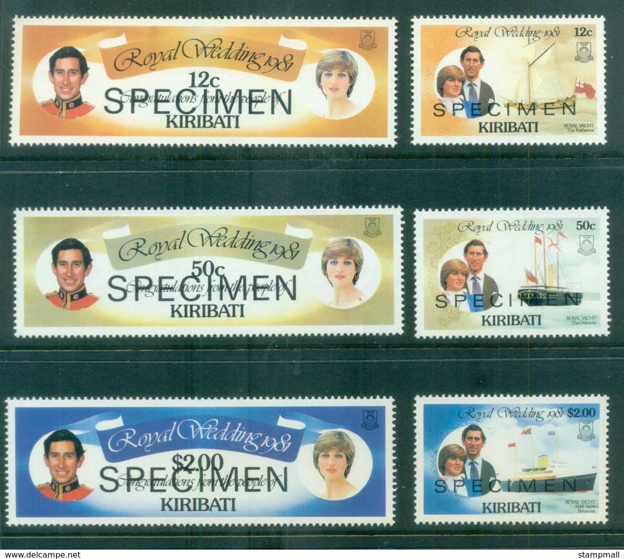 Kiribati 1981 Charles & Diana Royal Wedding 6v. SPECIMEN Opt MUH Lot81892 - Kiribati (1979-...)