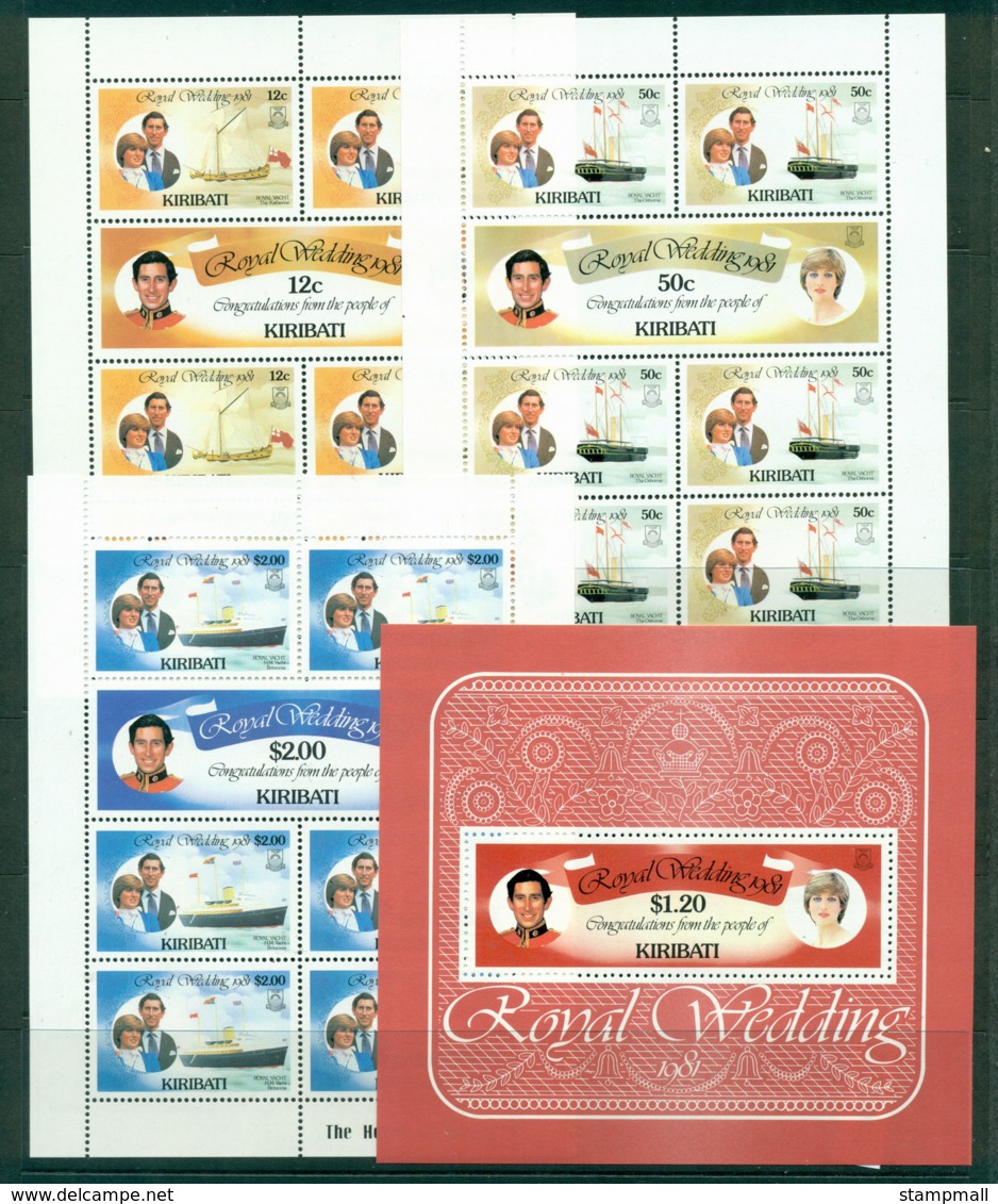 Kiribati 1981 Charles Diana Wedding Sheetlets 3 + MS MUH Lot30034 - Kiribati (1979-...)