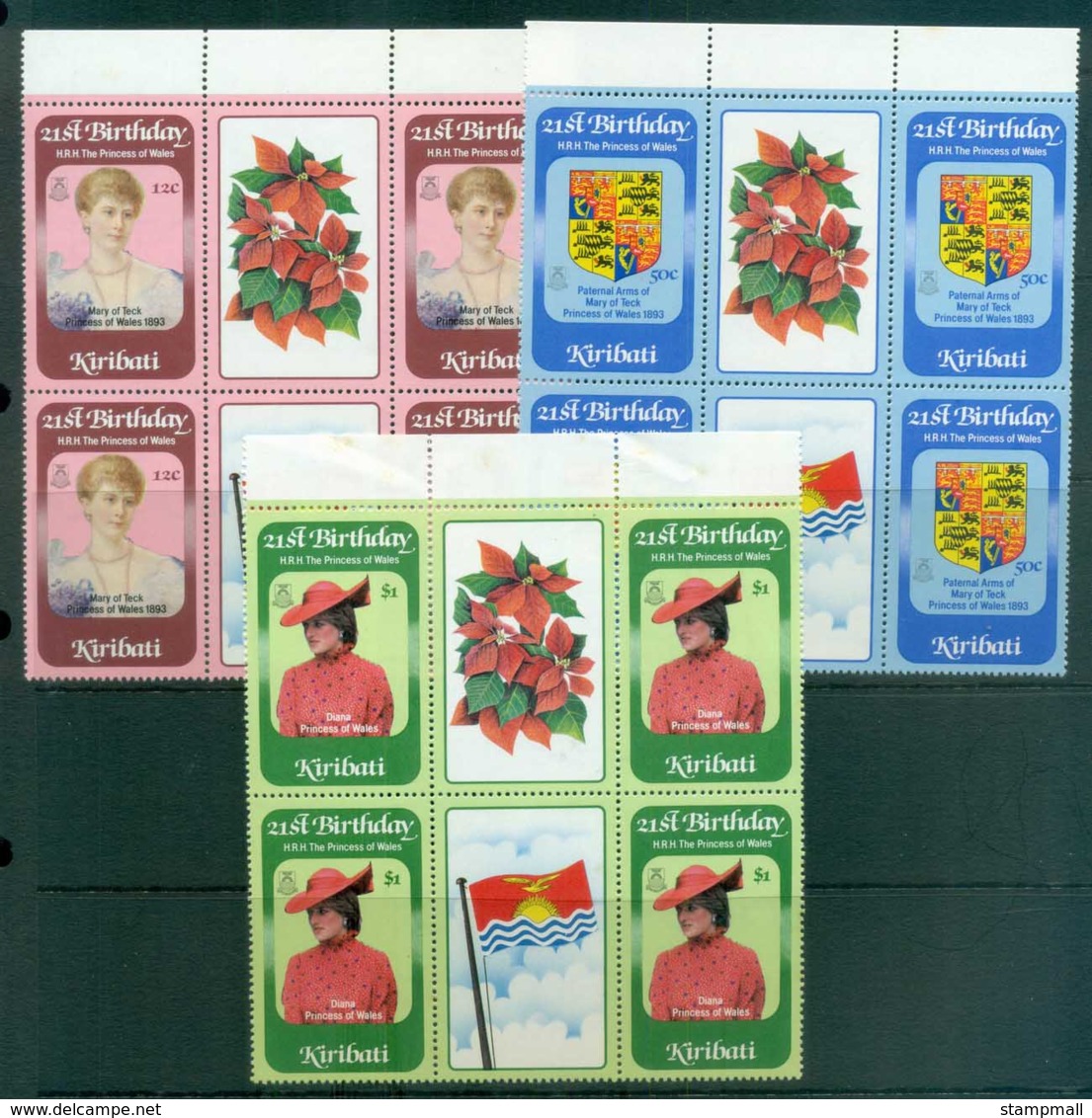 Kiribati 1982 Princess Diana 21st Birthday Gutter Blk 4 MUH Lot81985 - Kiribati (1979-...)