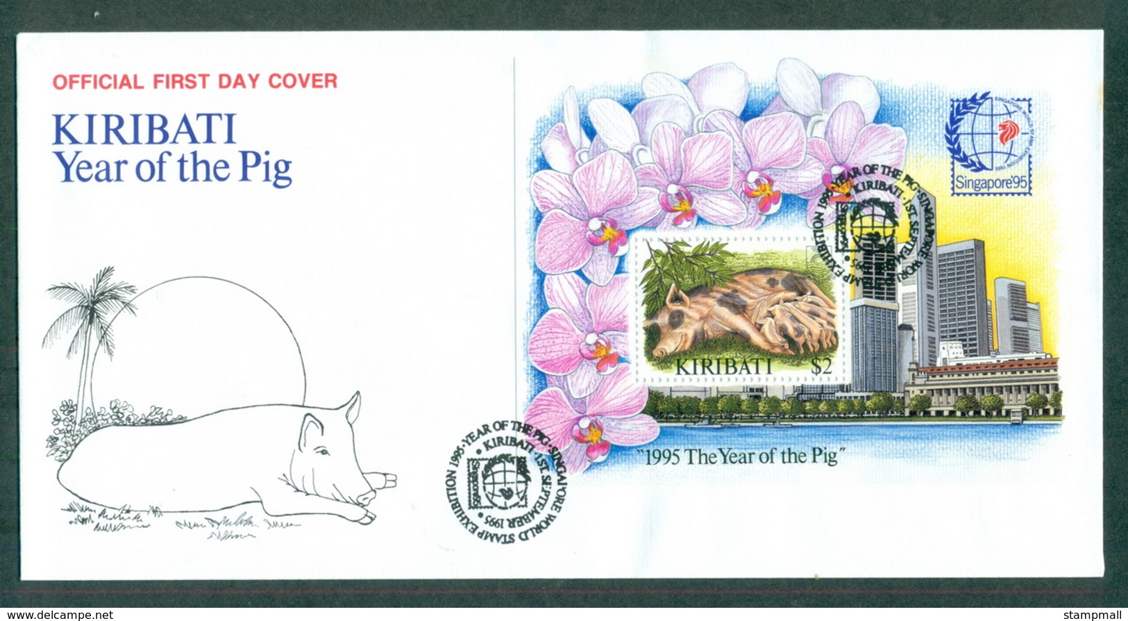 Kiribati 1995 New Year Of The Pig, Singapore MS FDC Lot70965 - Kiribati (1979-...)
