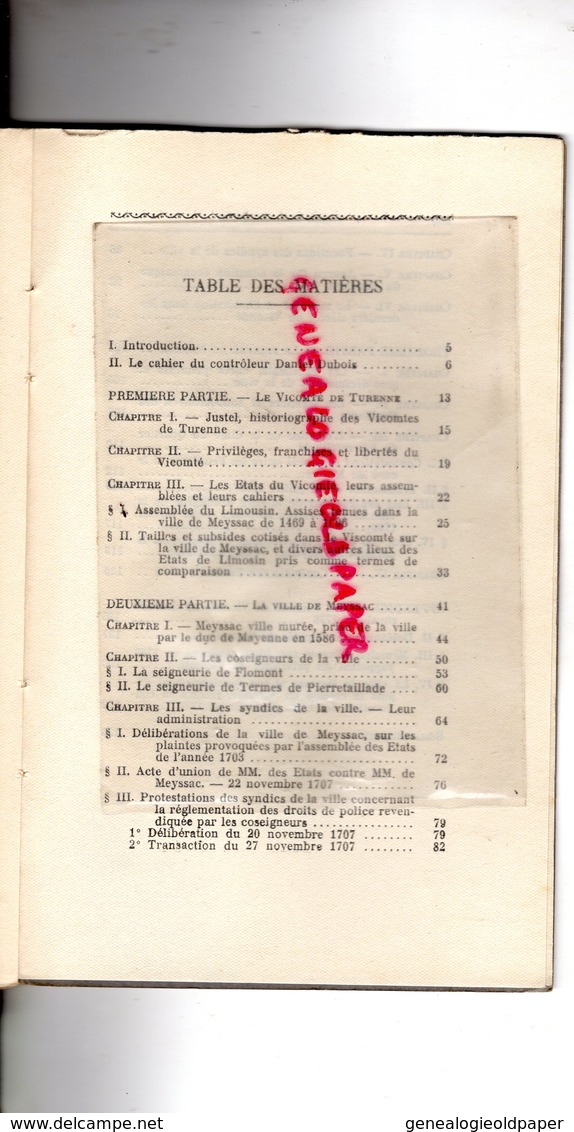 19- MEYSSAC-RARE LA VILLE DE MEYSSAC DANS LE VICOMTE DE TURENNE -LIMOUSIN- MARIE LOUIS EDOUARD BLANC-CARRERE RODEZ 1929- - Chemin De Fer & Tramway